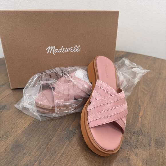 NEW Madewell Pink Criss Cross Slides in Suede - Size 10 - Picture 1 of 3